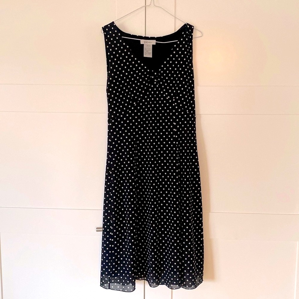 Nine West Black and White Polka Dot Midi Dress